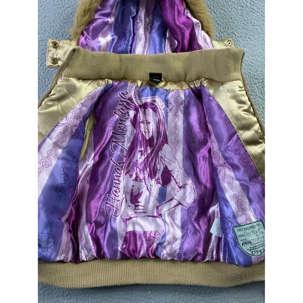 VTG Y2K Hannah Montana Miley Cyrus Disney Gold Fur Hood Bomber Jacket Girls 7/8